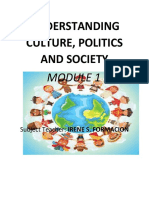 Understanding Culture, Politics and Society: Subject Teacher: IRENE S. FORMACION