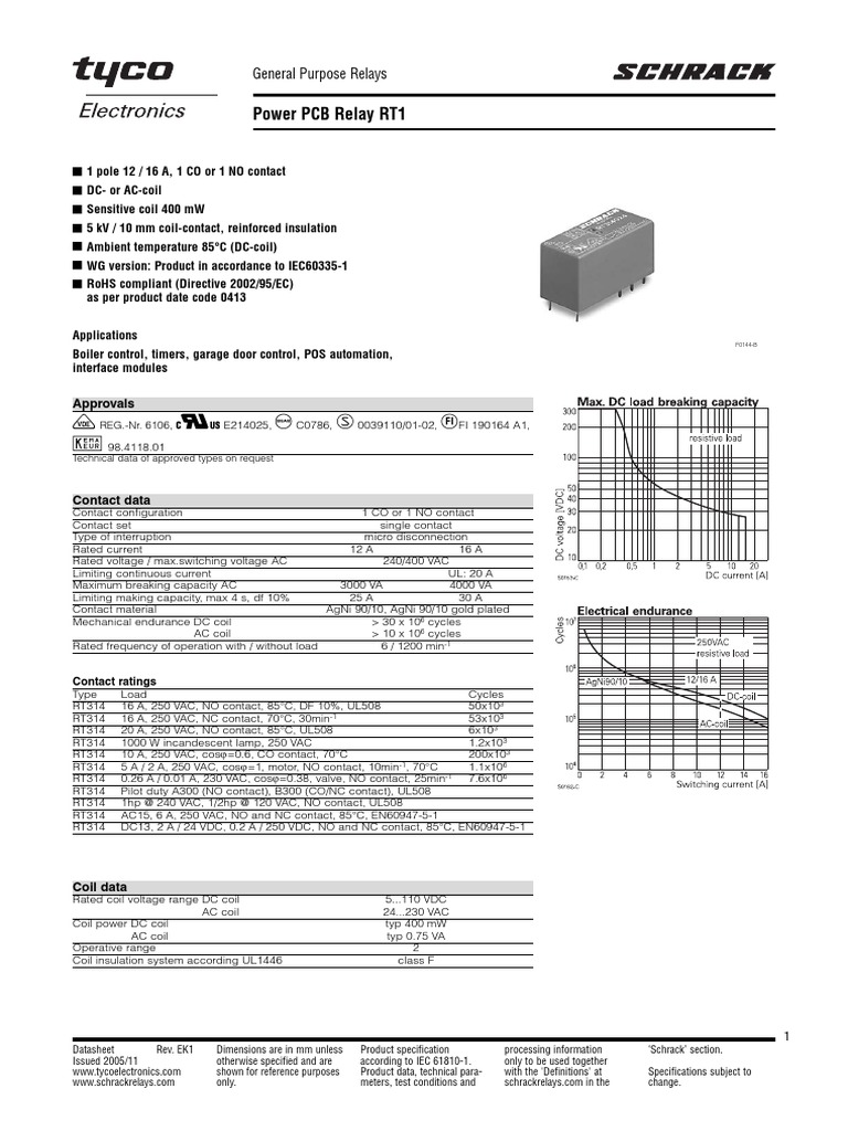 V Z B S F H Power PCB Relay RT1 PDF Relay Insulator (Electricity)