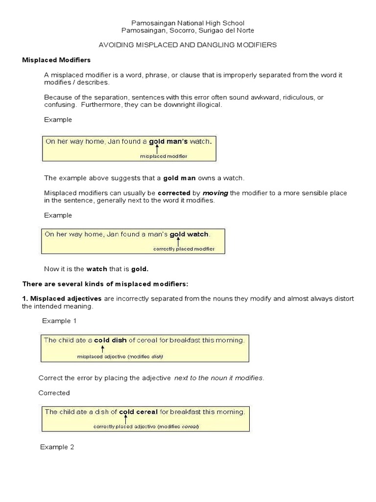 Avoiding Misplaced and Dangling Modifiers | PDF | Adverb | Sentence ...