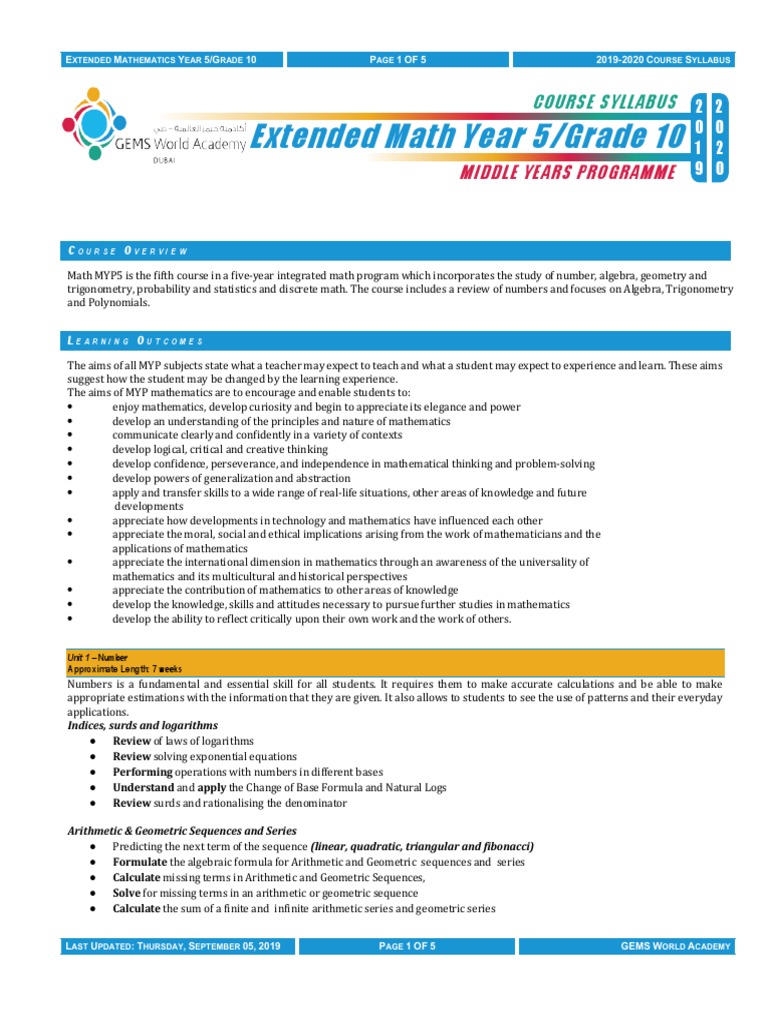 Grade 10 Extended Math Syllabus | PDF | Trigonometric Functions ...