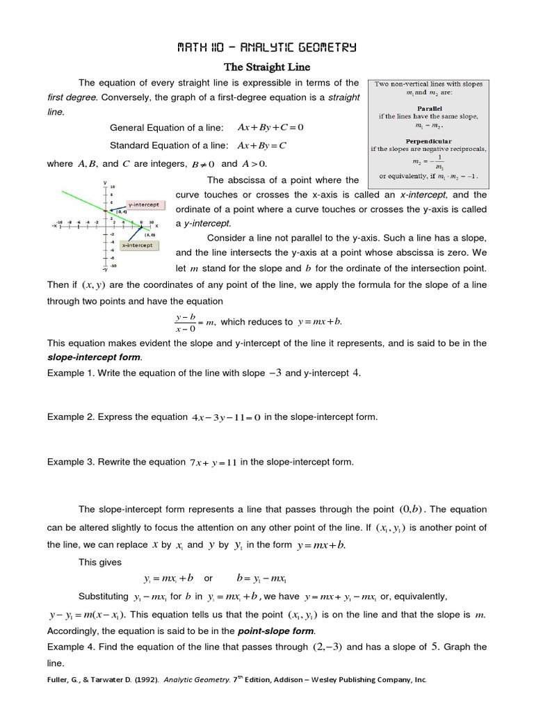 Straight Lines Pdf Line Geometry Cartesian Coordinate System