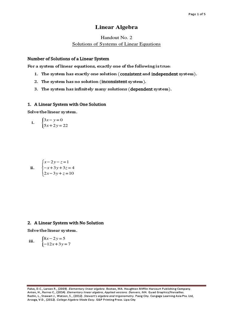 Systems of Linear Equations PDF | PDF | System Of Linear Equations ...