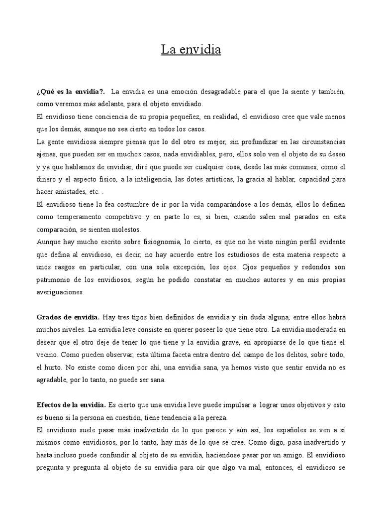 Envidia: Tipos, Efectos y Perfil Psicológico | PDF | Envidia ...