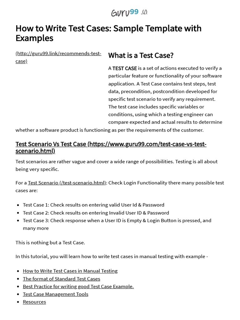 How To Write Test Cases Sample Template With Examples Software Testing Password
