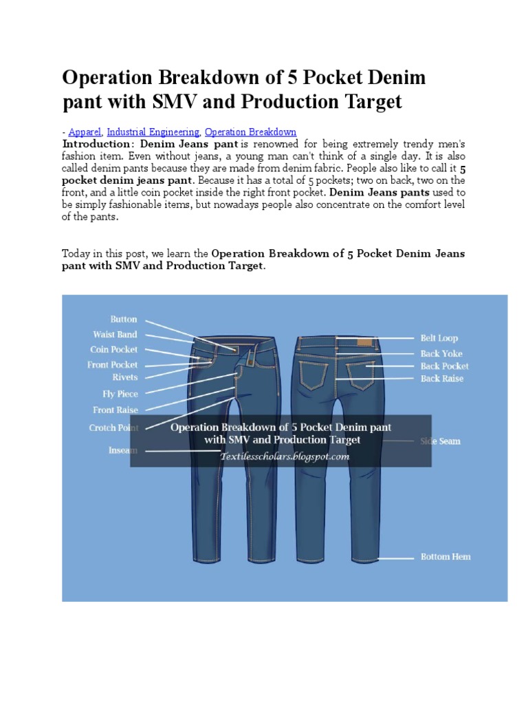 Operation Bulletin and Machine Layout for 5-Pocket Denim Pants | PDF ...