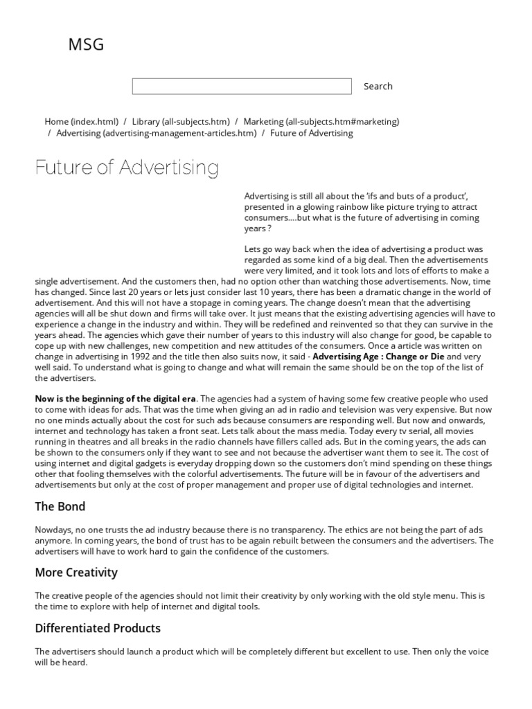 Future Trends in Advertising Industry | PDF | Influence (Social And ...