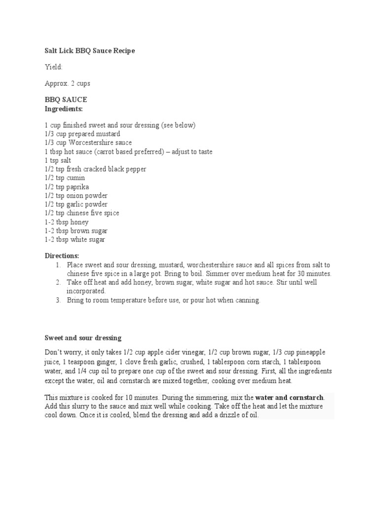 Salt Lick BBQ Sauce Recipe PDF Condiments Western Cuisine