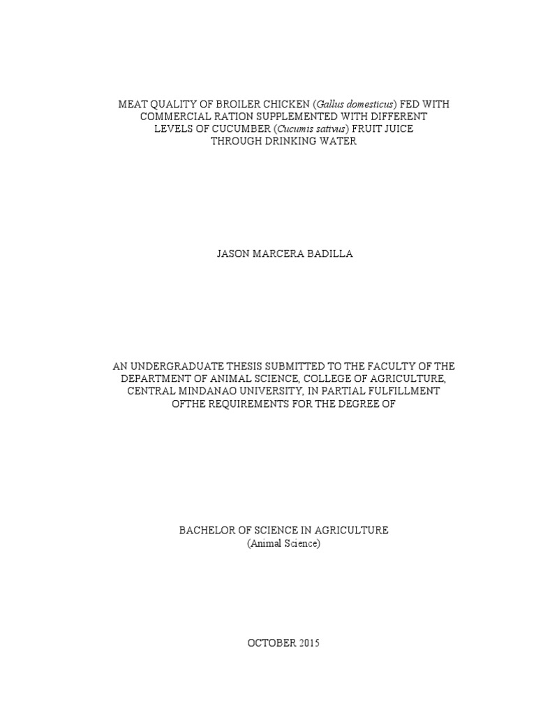 Meat Quality of Broiler Chicken PDF Cucumber Thesis