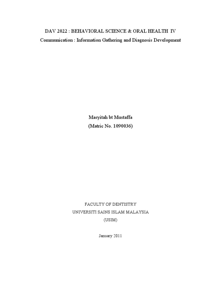 Assignment History Taking Dentist Dentistry