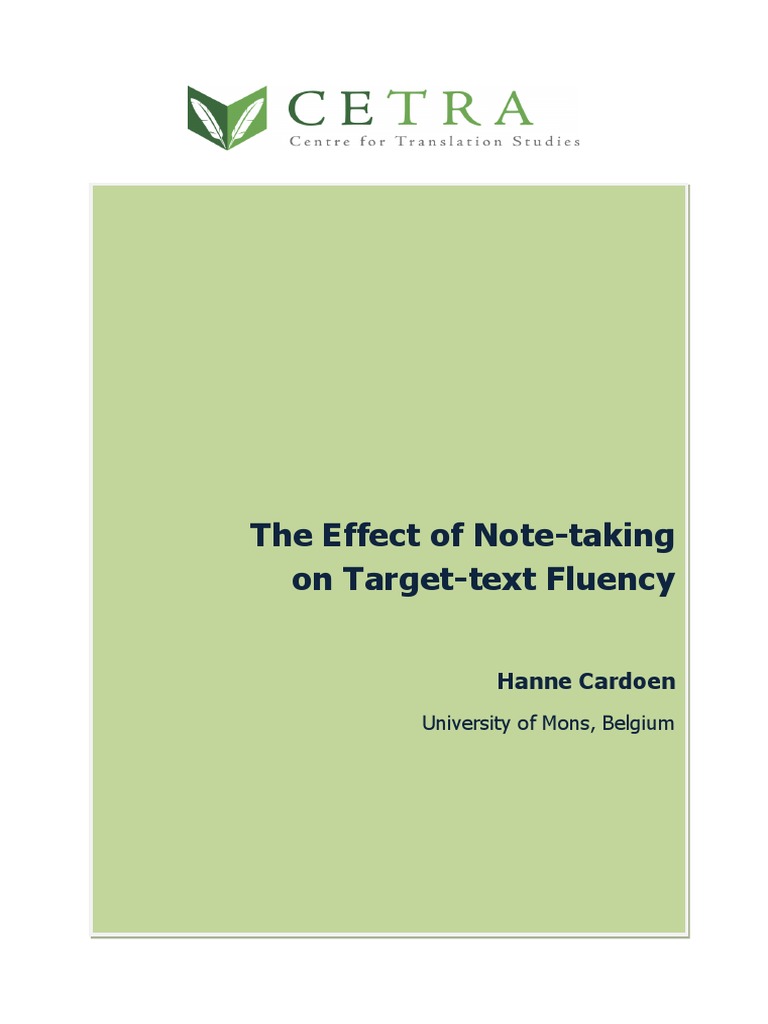 The Effect of Note-Taking On Target-Text Fluency: Hanne Cardoen | PDF ...