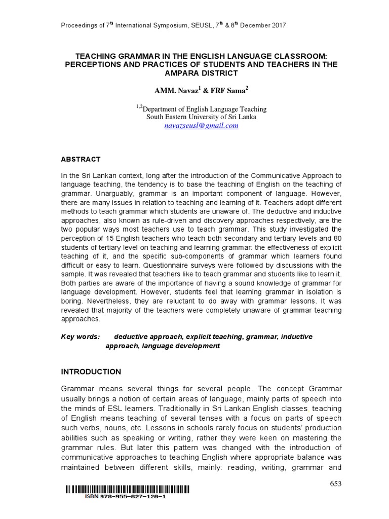 Teaching Grammar in The English Language Classroom: Perceptions and ...