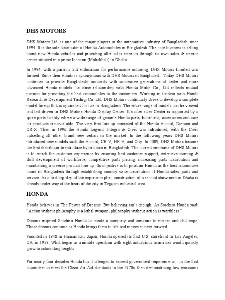 DHS MOTORS - Assignment 01 | PDF | Honda | Hybrid Electric Vehicle