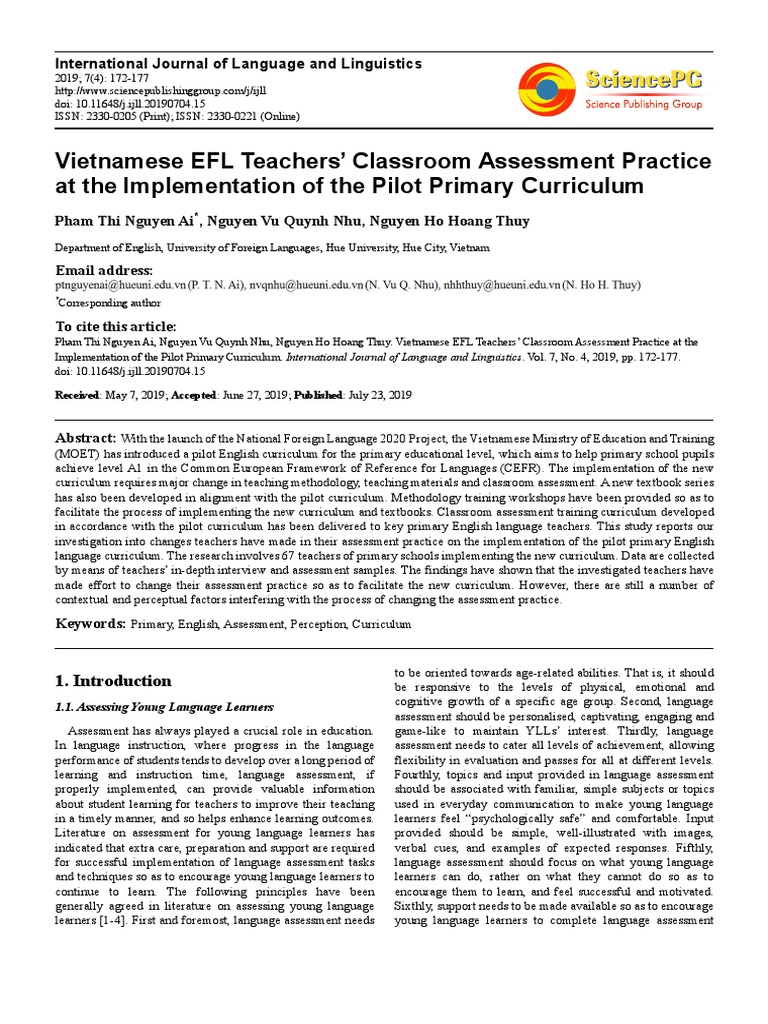 Vietnamese EFL Assessment Practices | PDF | Educational Assessment ...