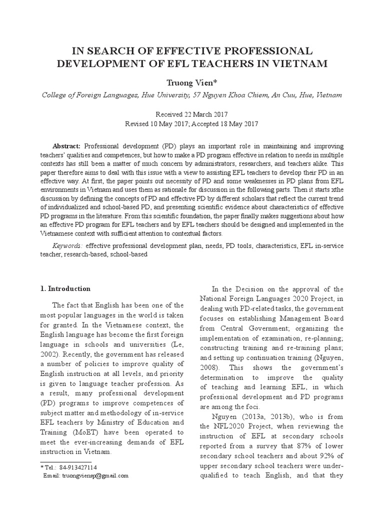 Effective EFL Teacher Development in Vietnam | PDF | English As A ...