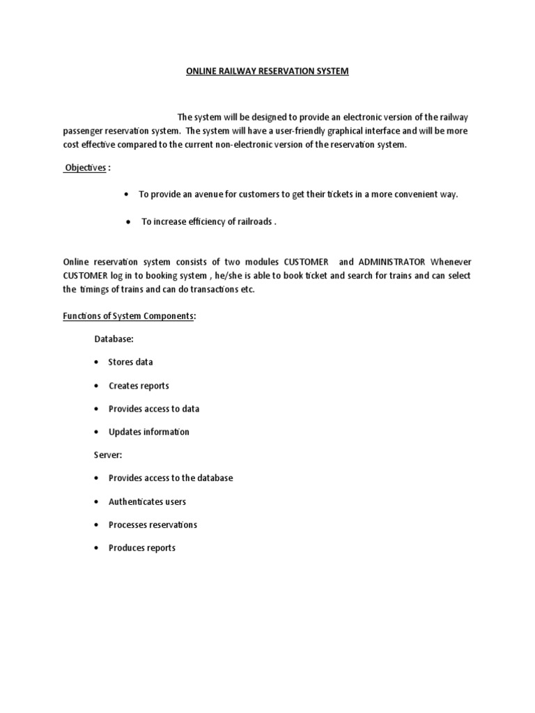 Online Railway Reservation System Guide | PDF | Databases | Computer ...