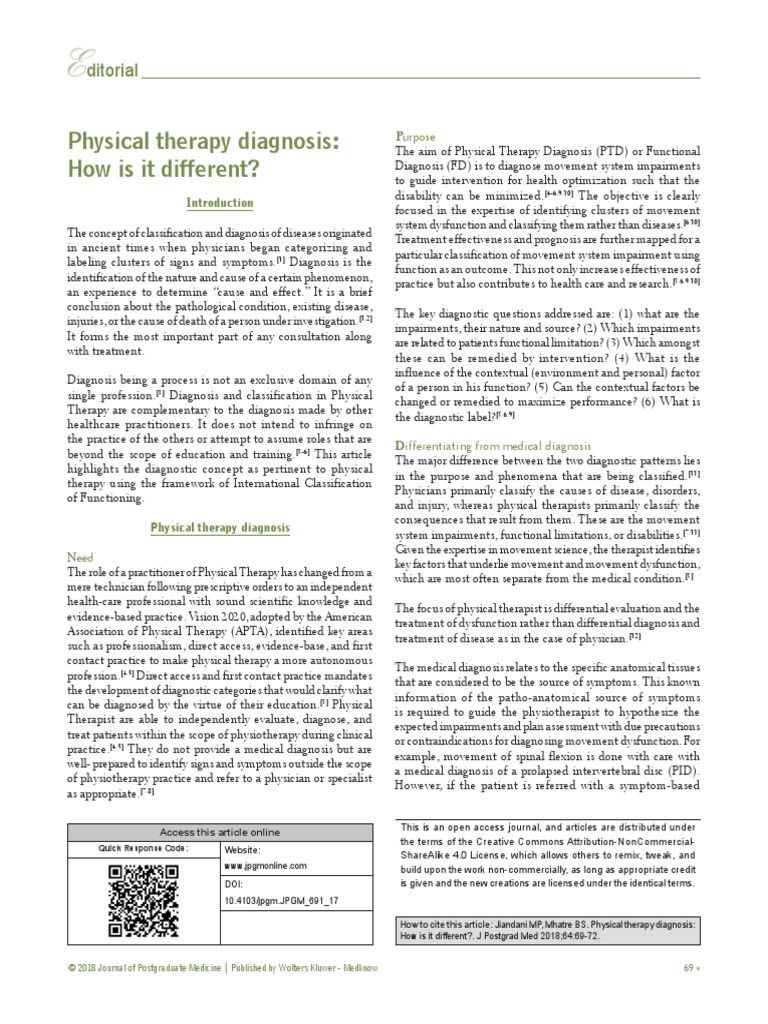 Physical Therapy Diagnosis How Is It Different? PDF Physical