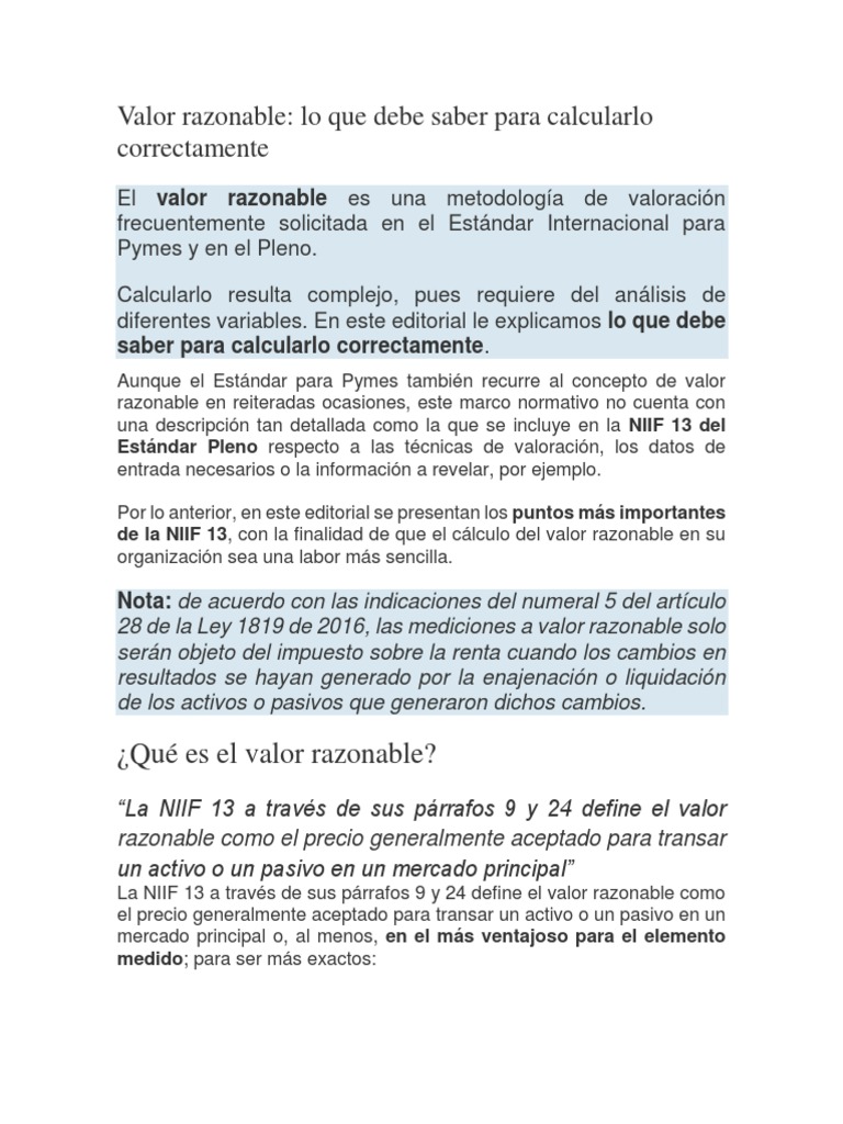 Guía para calcular el valor razonable | PDF | normas internacionales de ...