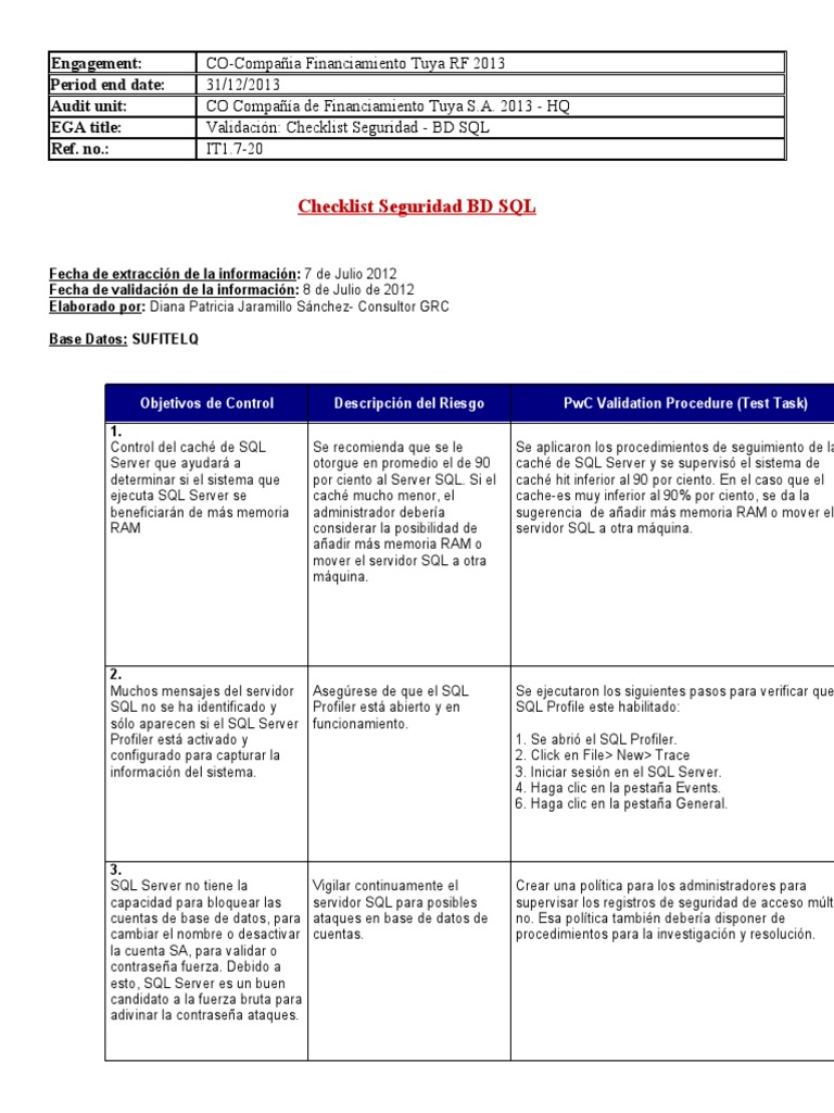 Checklist de Seguridad para SQL Server | PDF | Contraseña | Servidor ...