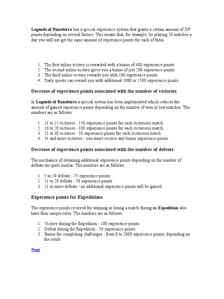 Legends of Runeterra Experience System | PDF