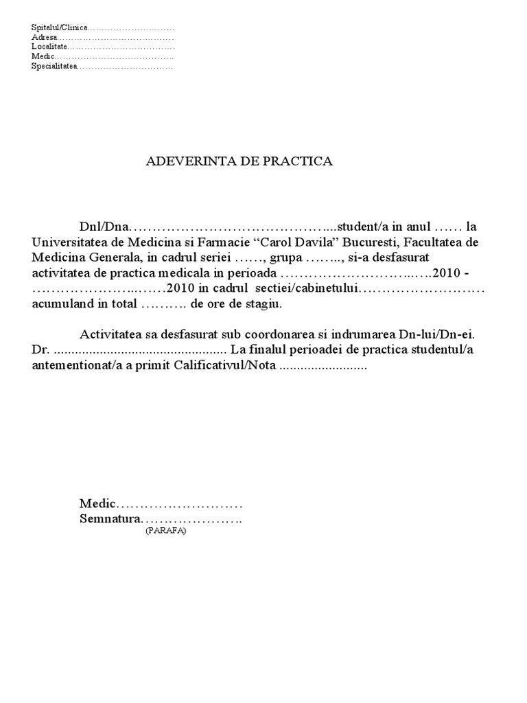 Adeverinta De Practica