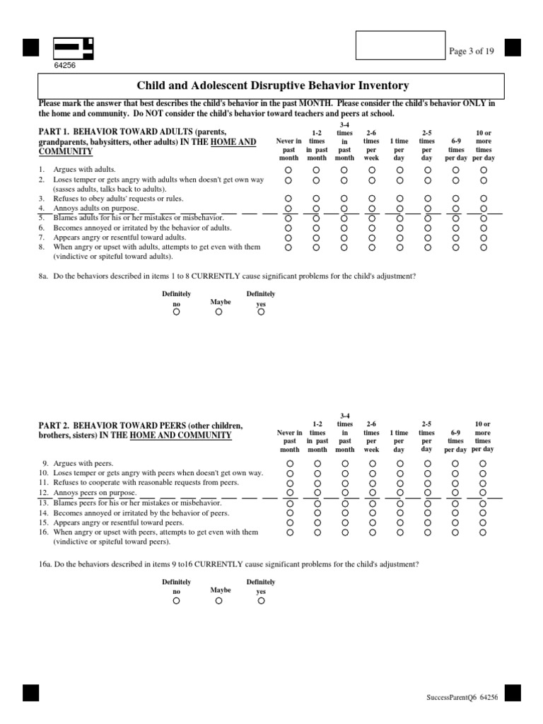 Child and Adolescent Disruptive Behavior Inventory: Page 3 of 19 | PDF ...