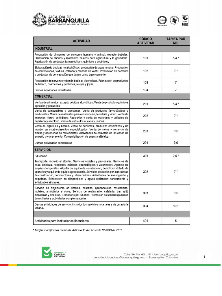 Tarifa Ica Barranquilla PDF