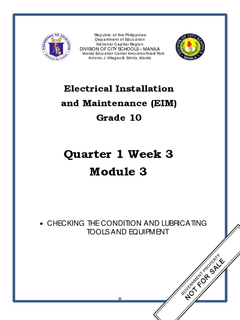 Quarter 1 Week 3: Electrical Installation and Maintenance (EIM) Grade ...