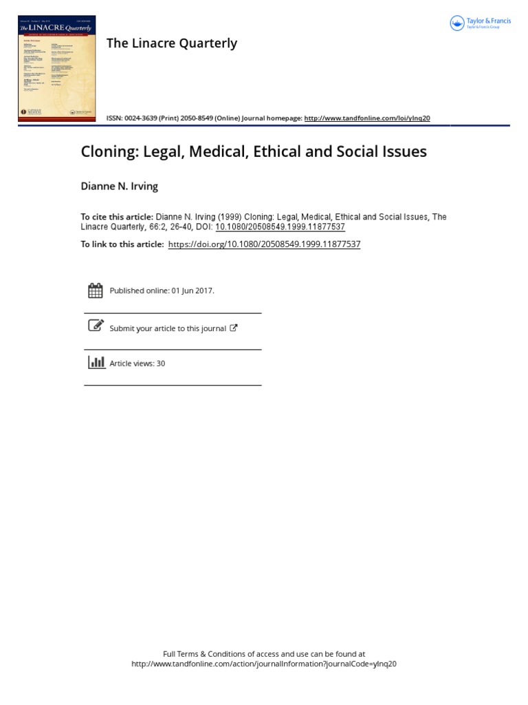 Cloning Legal, Medical, Ethical and Social Issues The Linacre