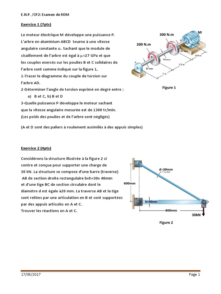 Examen corrigé de RDM CP2 2017 | PDF | Élasticité (Physique ...