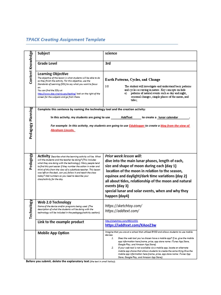 TPACK Template for 3rd Grade Science | PDF | Google Play | Mobile App