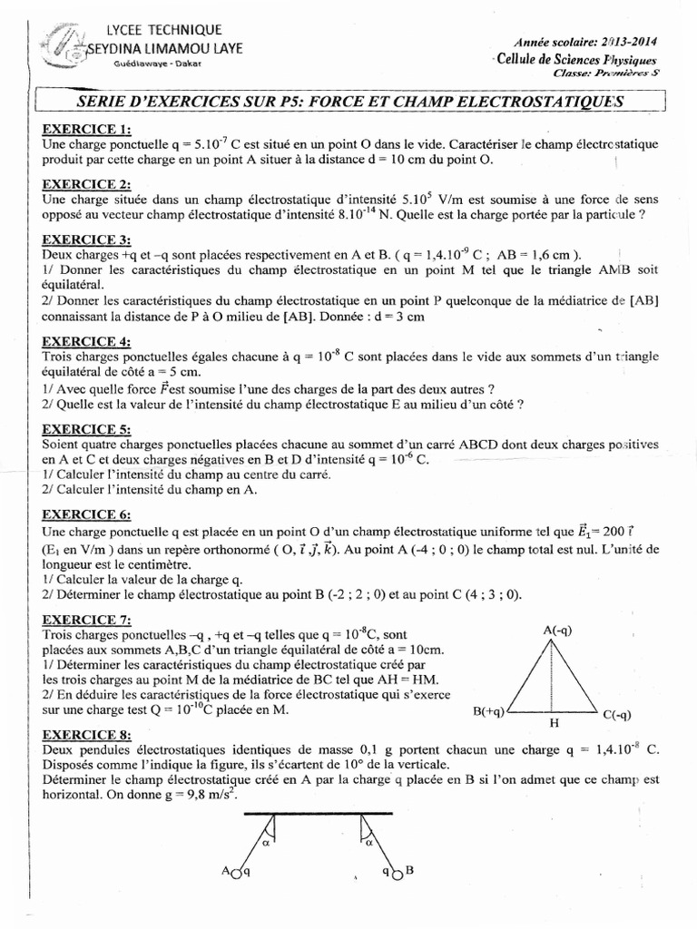 Td Champ Elec 14 Lsll Champ Electrique Electrostatique