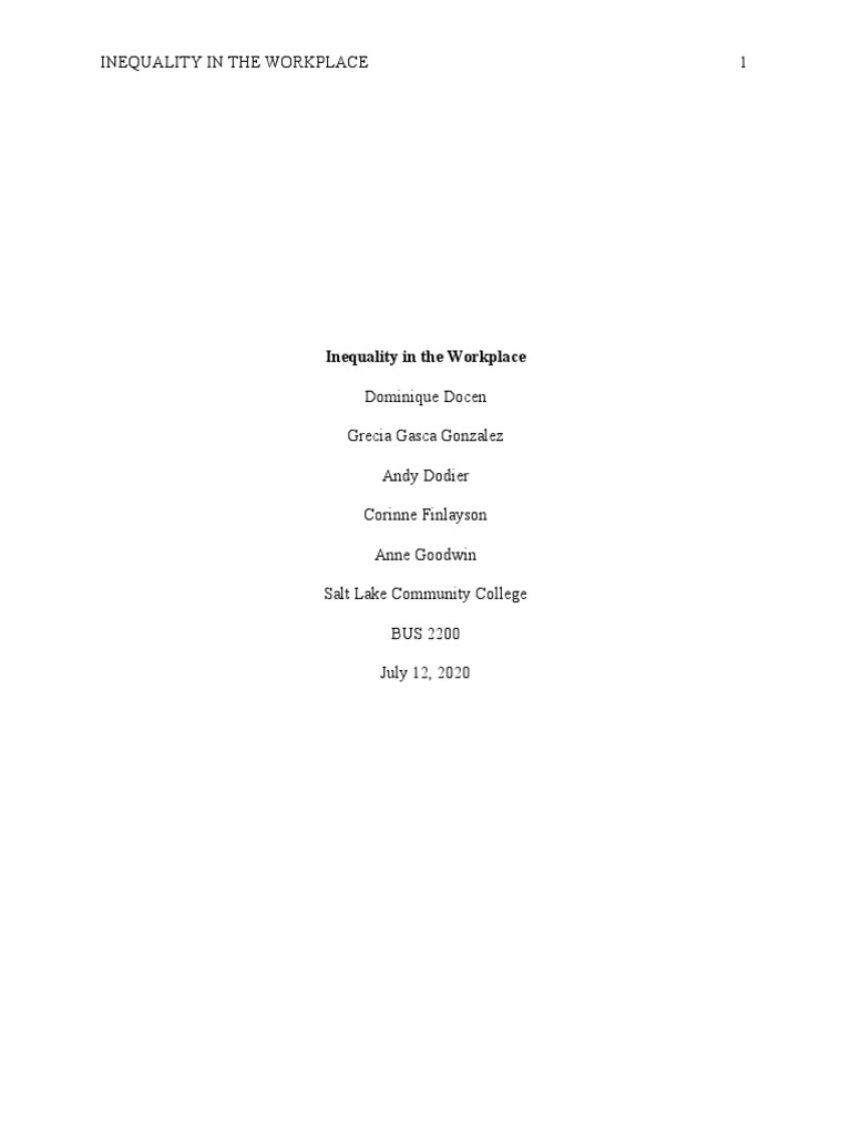 Addressing Workplace Inequality in Utah | PDF | Gender Inequality ...