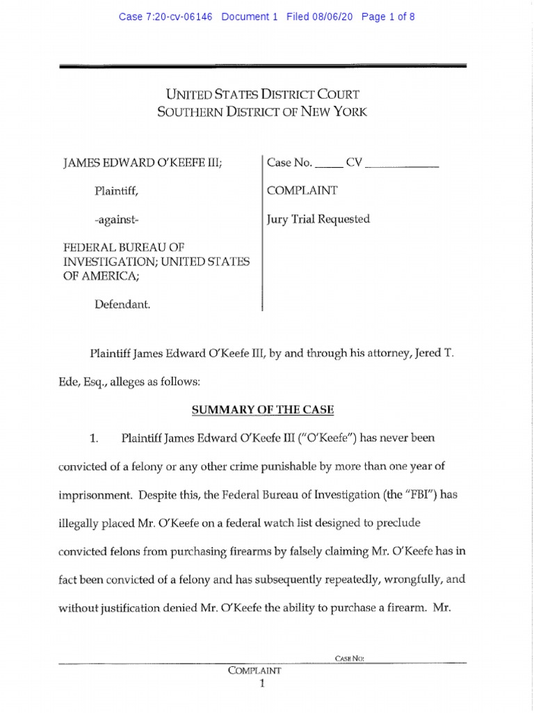 James O'Keefe V FBI PDF