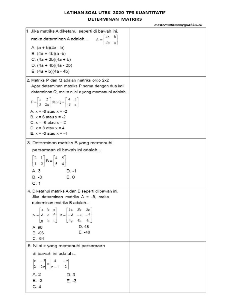 Latihan Soal Determinan Revisi