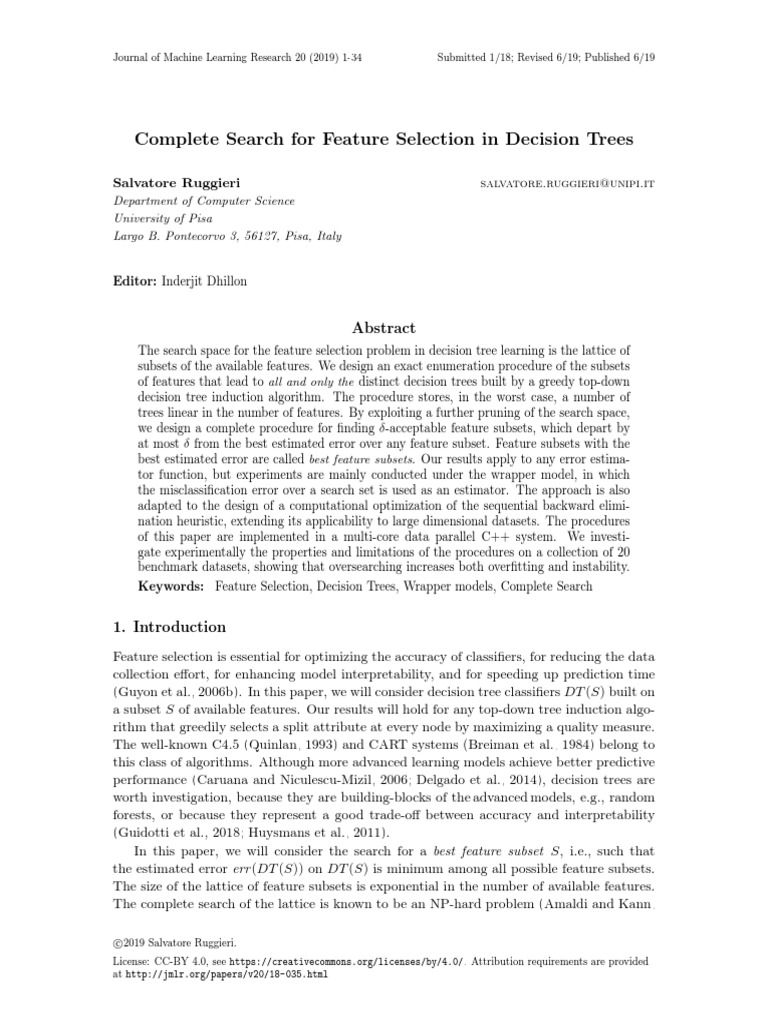 Complete Search For Feature Selection in Decision Trees | PDF ...