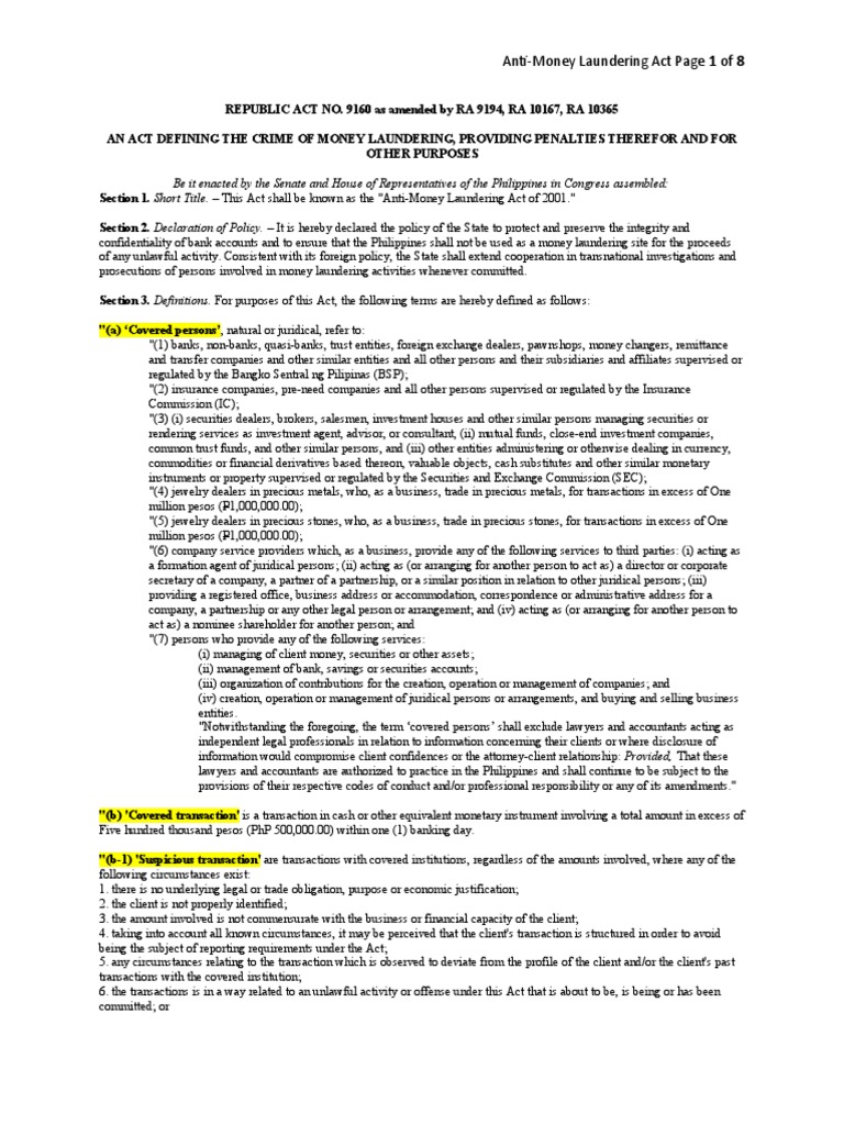 Anti-Money Laundering Act Overview | PDF | Money Laundering | Asset ...