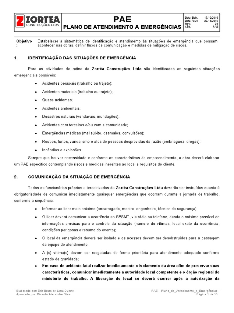 Plano de Atendimento a Emergências | PDF | Propulsor | Primeiros socorros