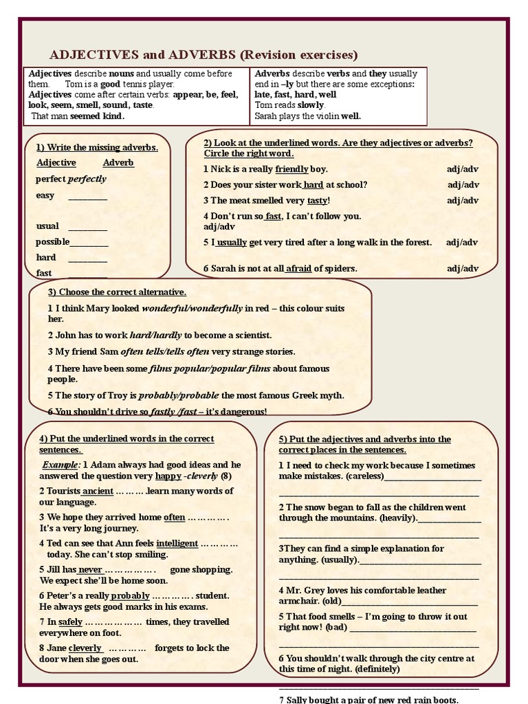 Adjectives and Adverbs Exercises | PDF | Adverb | Adjective