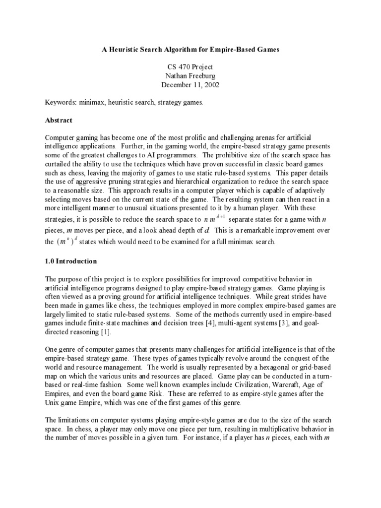 A Heuristic Search Algorithm For Empire-Based Games | PDF | Artificial ...