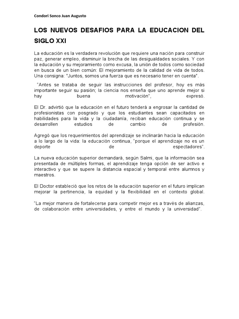 Retos de la Educación en el Siglo XXI | PDF