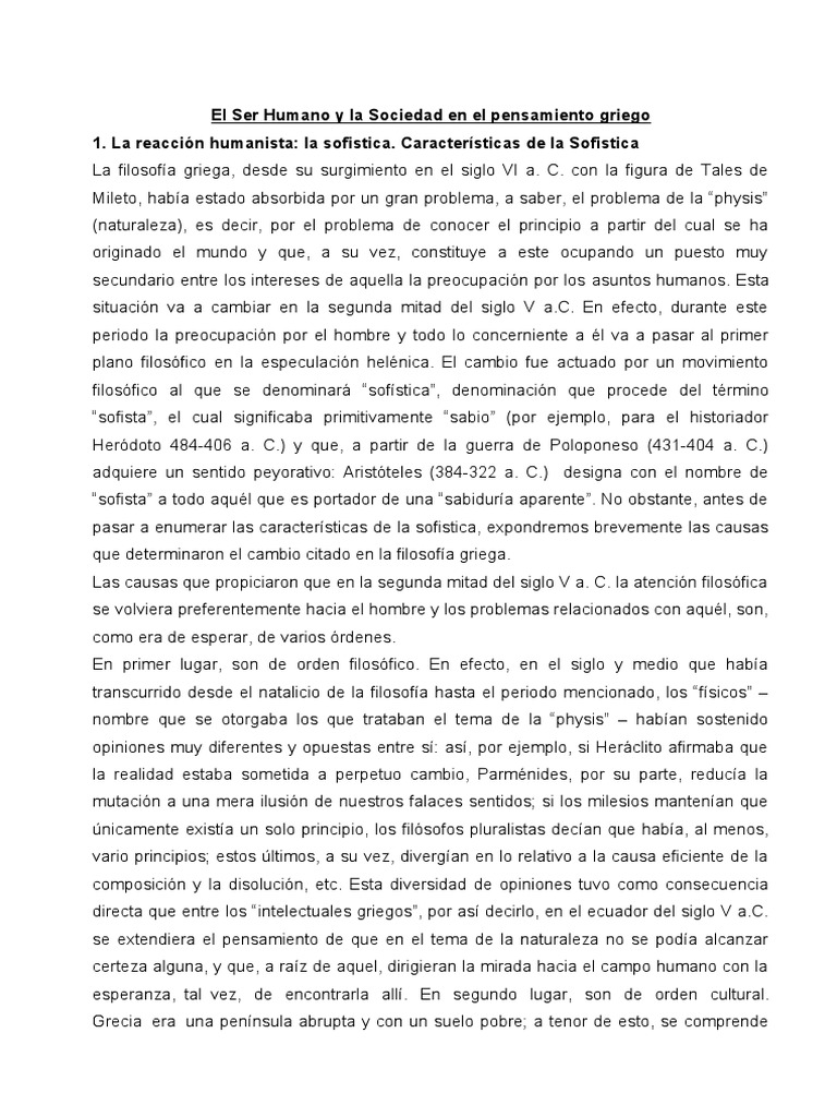 El Ser Humano y La Sociedad en El Pensamiento Griego | PDF | Platón ...