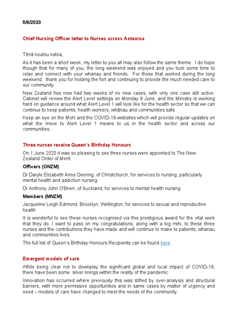 Cno Letter To Nurses Across Aotearoa 5620 | PDF | Influenza Vaccine ...