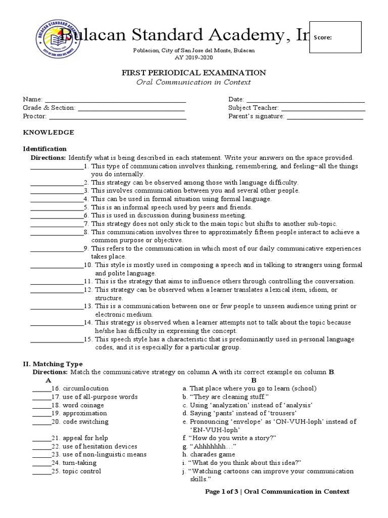 Oral Communication (1st Periodical) PDF Communication