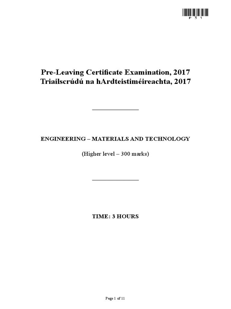 PreLeaving Certifi Cate Examination, 2017 Triailscrúdú Na