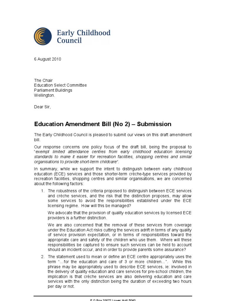 ECC Submission on Education Amendment Bill | PDF | Child Care ...
