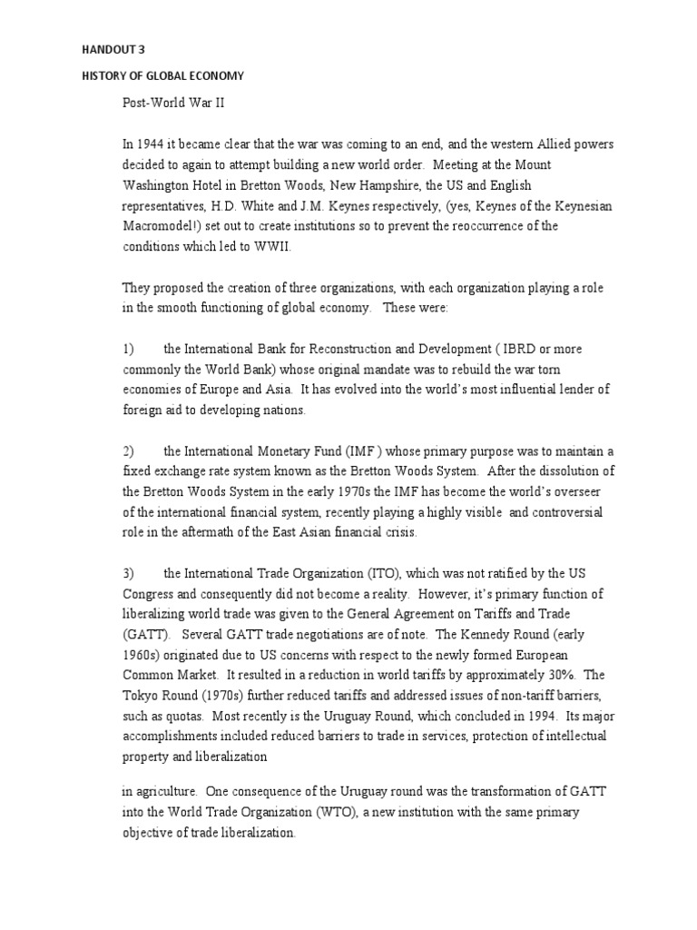 History of Global Economy Handout 3 | PDF | Bretton Woods System ...