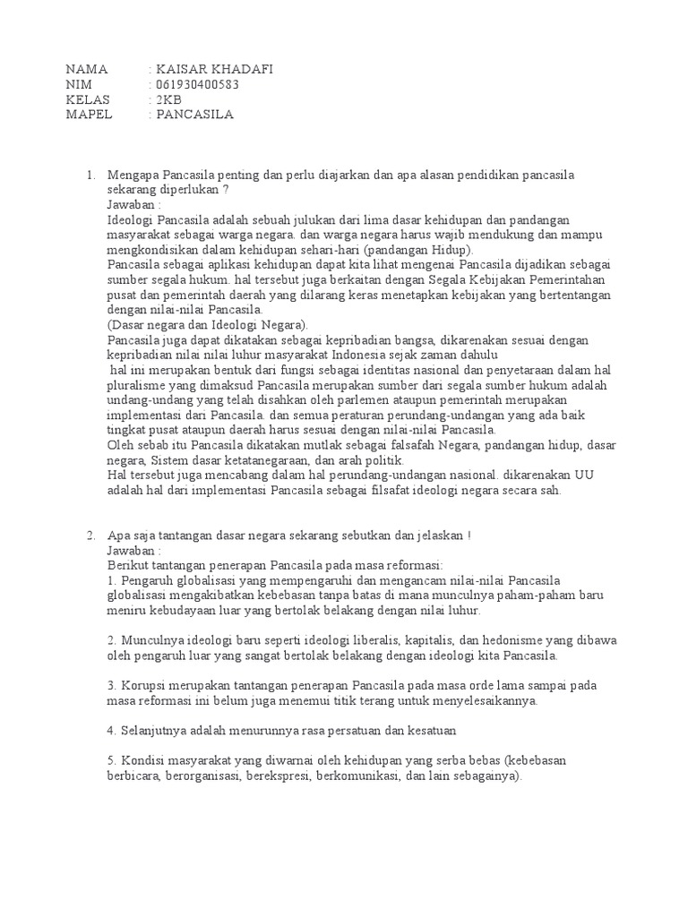 Kumpulan Soal Pancasila Pdf