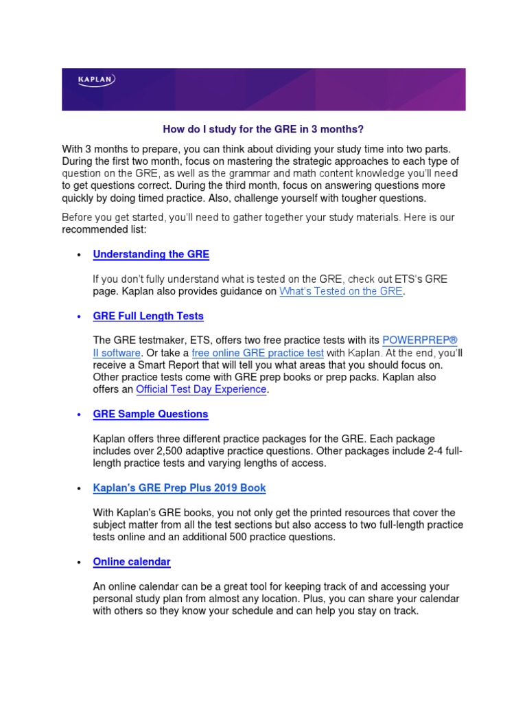 How Do I Study For The GRE in 3 Months | PDF | Kaplan | Graduate Record ...