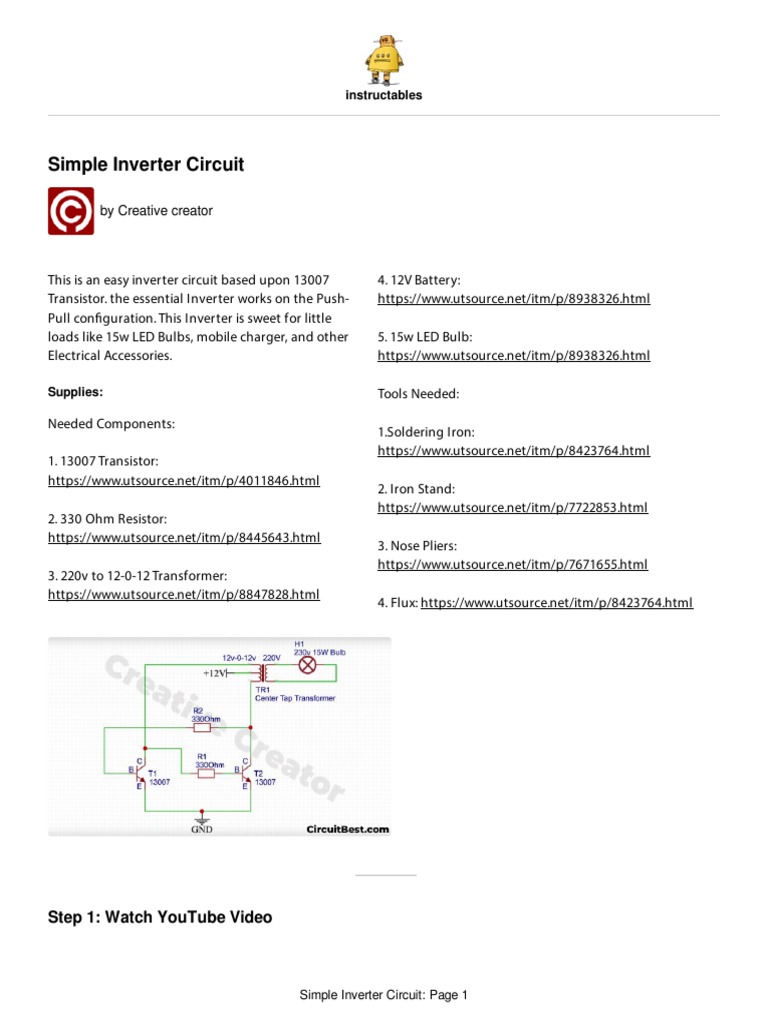 Simple 13007 Transistor Inverter Guide | PDF | Power Inverter ...
