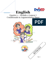 English: Quarter 1 - Module 2 Lesson 7 Conditionals in Argumentative Essay